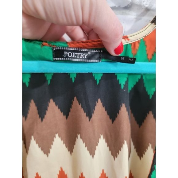 Women Poetry Dress Long Back, Short Front Brown Green Black Orange Geometric Siz - Picture 2 of 10